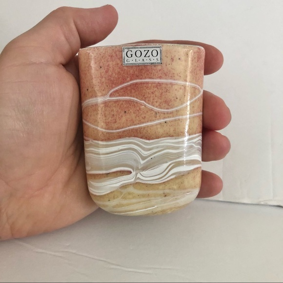 Gozo Glass MCM Flattened Cylinder Bud Vase Sand Pink Tan White Desert Hues 3.5” - Picture 8 of 10